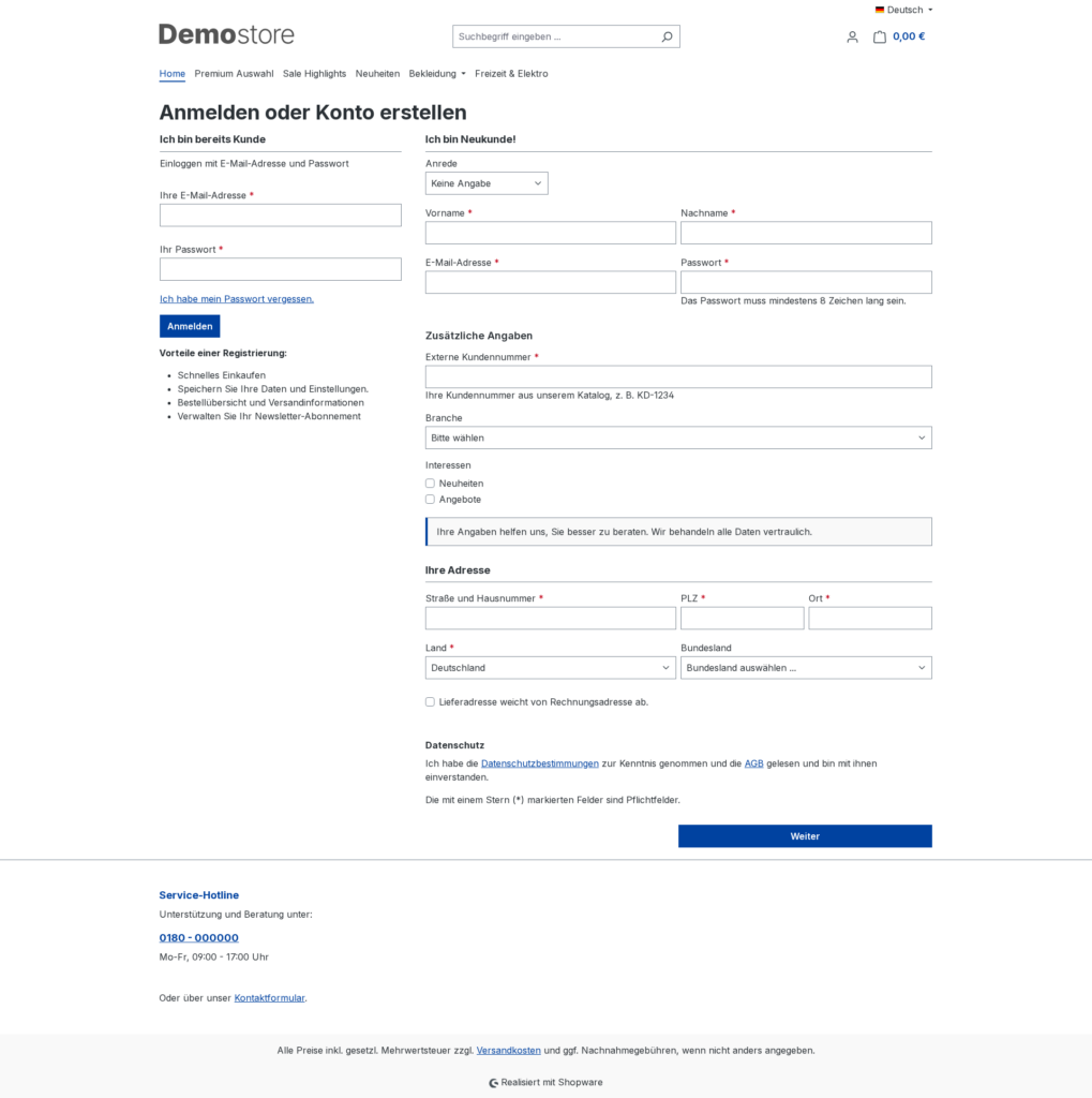 Zusatzfelder im Registrierungsformular der Storefront