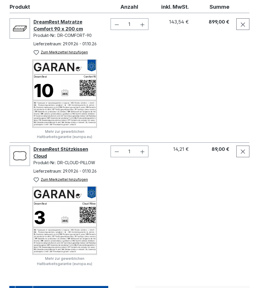 Checkout with two different warranties from the same manufacturer in different shopping basket items